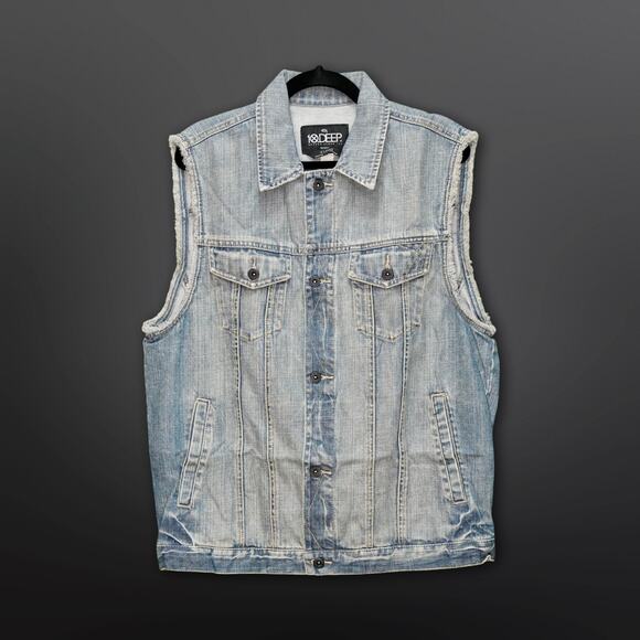 10.Deep Men's Premium Trucker Blue Denim Vest - XL - Picture 2 of 8